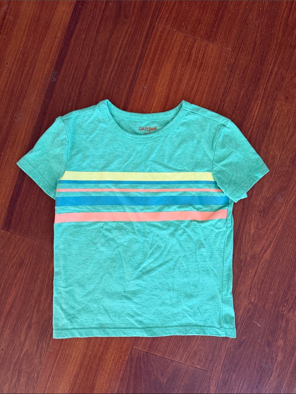 Kids Cat & Jack Teal Stripe Short-Sleeve Tee- Size 4/5
